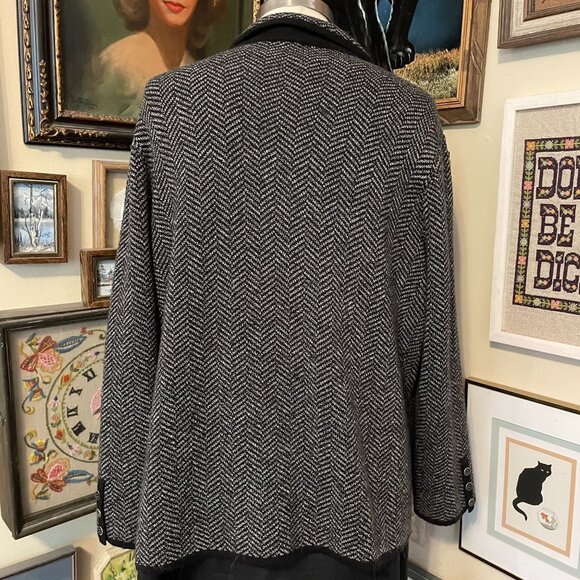 Talbots Black & White Merino Wool Plus Petite Herringbone Blazer Jacket Size 3XP - Picture 4 of 7